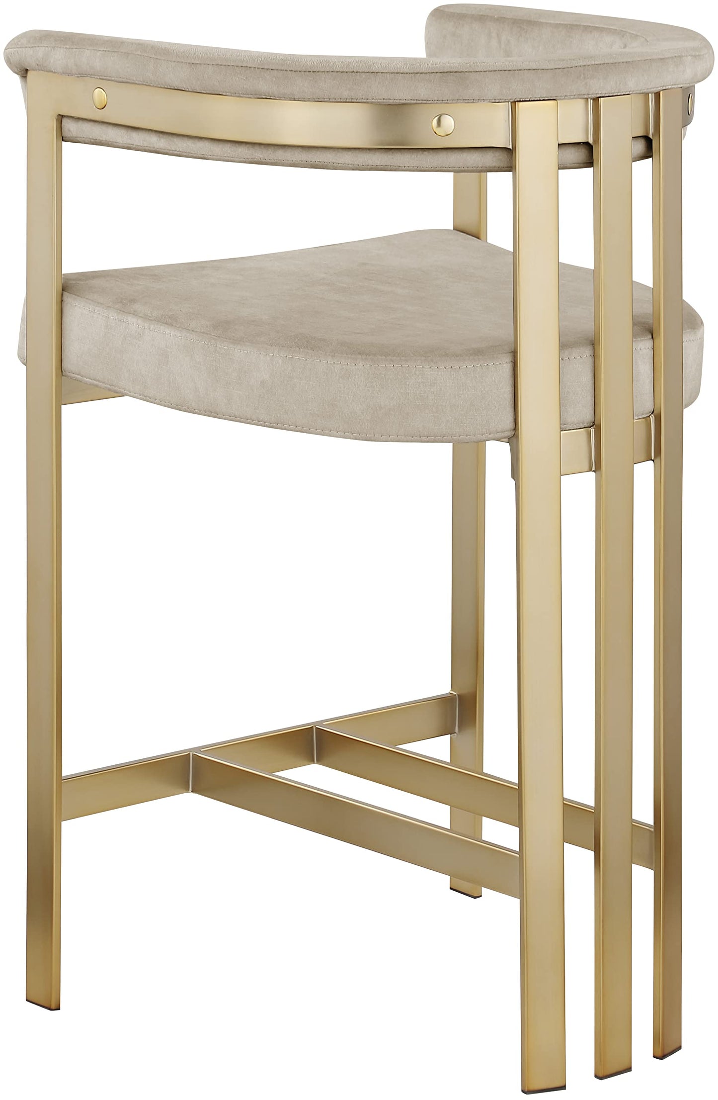 Meridian Furniture 596Stone-C Marcello Collection Modern | Contemporary Velvet Upholstered Counter Height Stool with Brushed Brass Iron Frame, 22.5" W x 20" D x 35.5" H, Stone, Set of 2