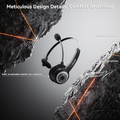 LEVN Wireless Headset with Mic for Work, Wireless Headset (Charging Base, Noise Cancelling & Mute Button), Long Battery Life, Bluetooth Headsets for Home/Office/Call Center/Laptop/Teams/Zoom, Black