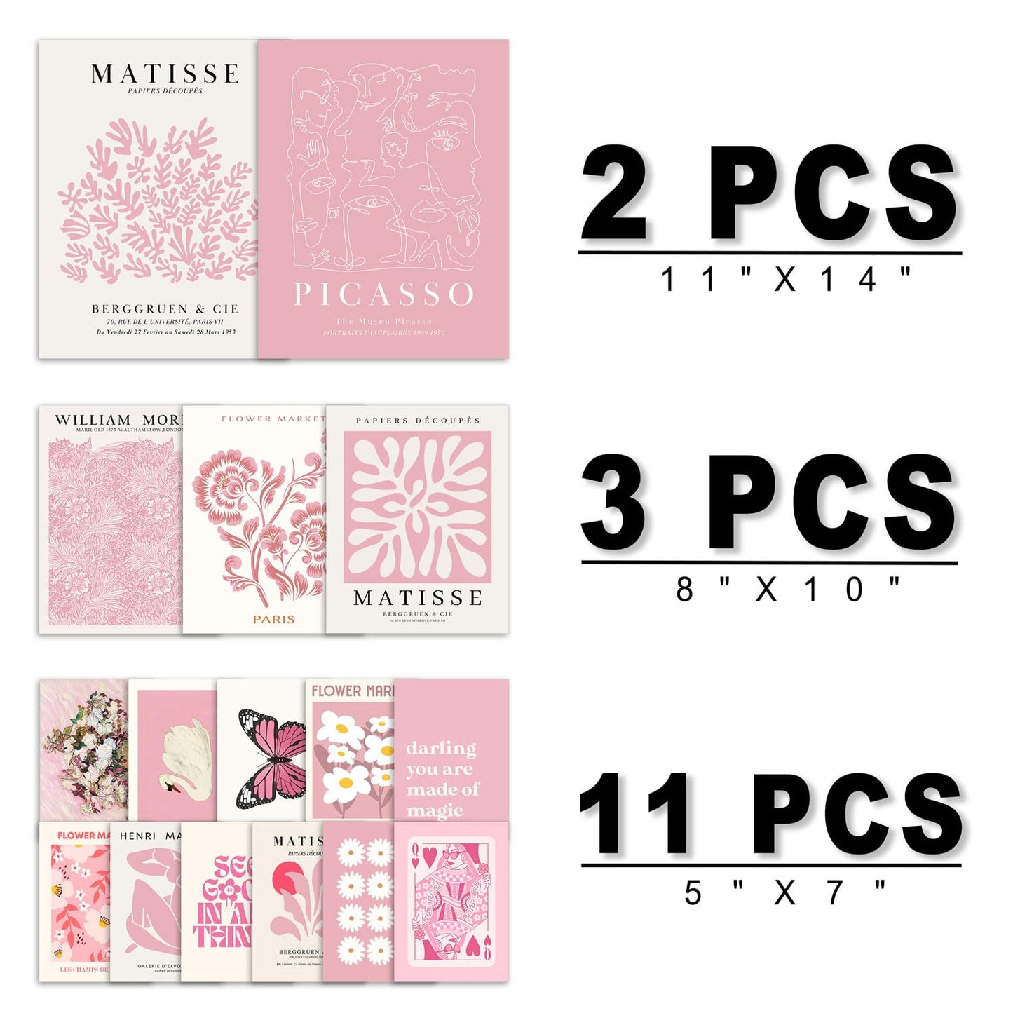 ANERZA 16 PCS Pink Wall Art Decor, Matisse Gallery Wall Prints for Bedroom, Light Pink Posters for Room Aesthetic, Collage Kit Pictures for Living Room, Teen Girls Dorm Home Artwork