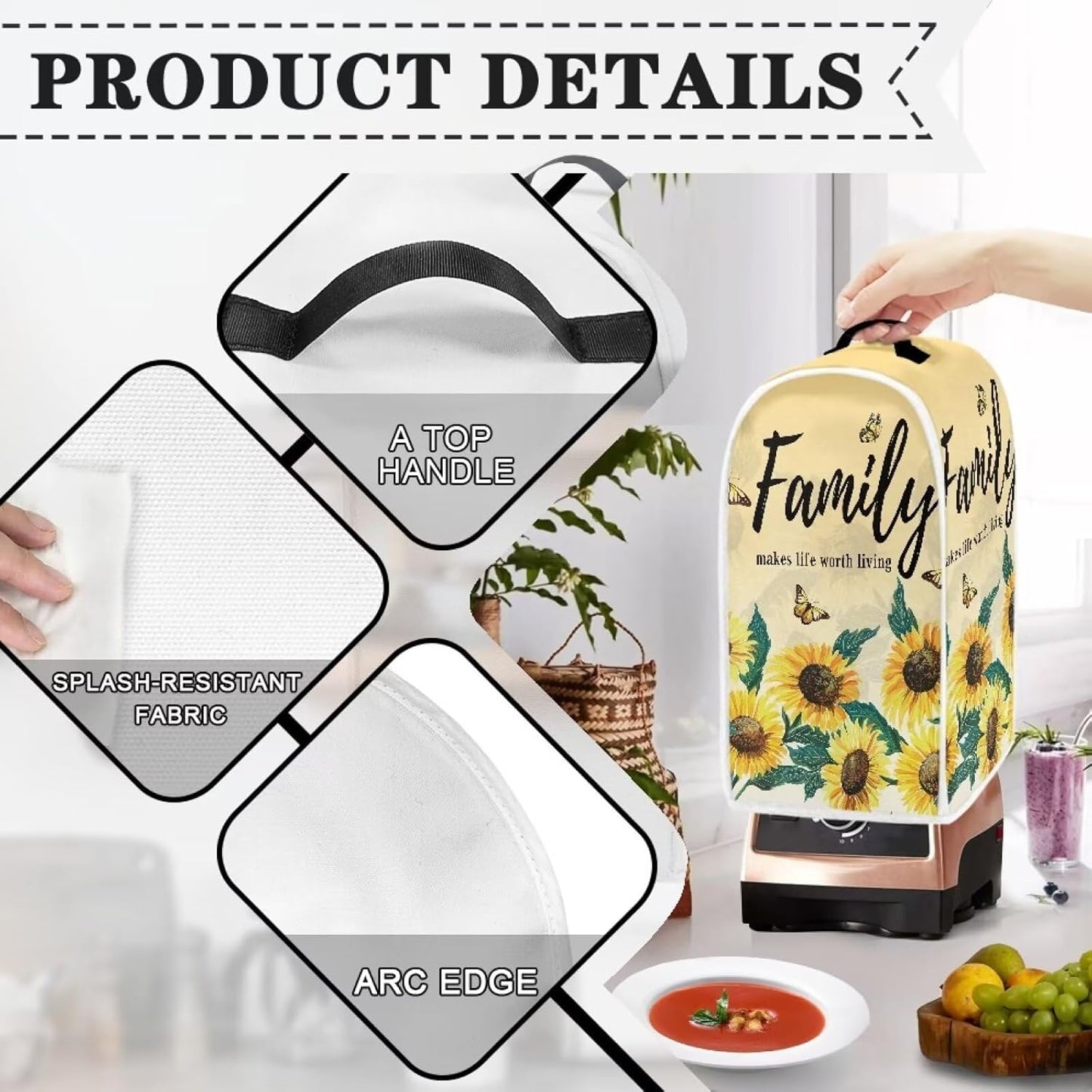 DISNIMO Sunflower Letter Blender Dust Cover - Kitchen Appliance Cover for Stand Mixer or Coffee Machine
