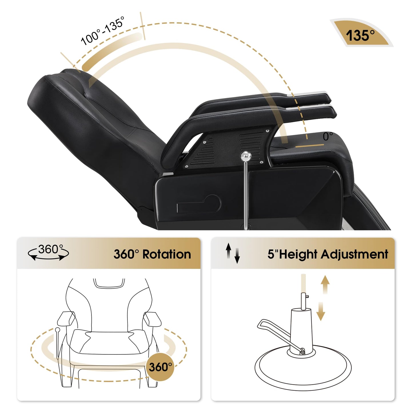BarberPub Heavy Duty Reclining Barber Chair, All Purpose Hydraulic Salon Chairs for Hair Stylist, Barbershop Salon Tattoo 2688 (Black)