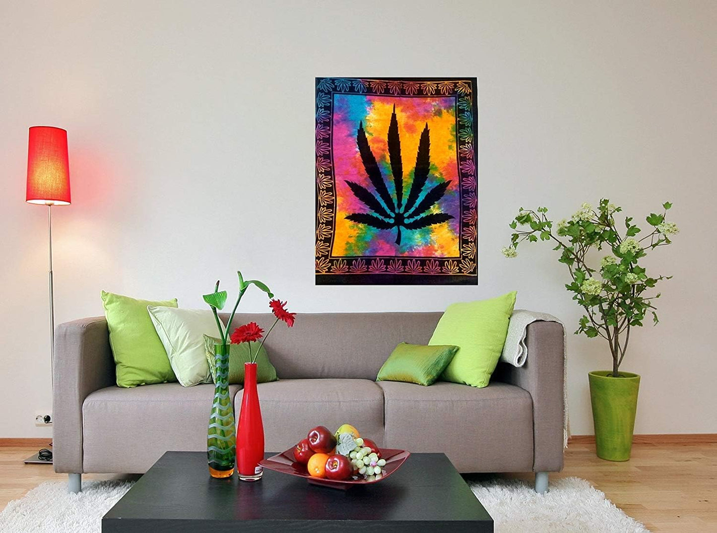 ICC Weed Tapestry, Marijuana Wall Hanging, Cannabis Hippie Decor, Small Hippie Rasta Ganja Tapestries
