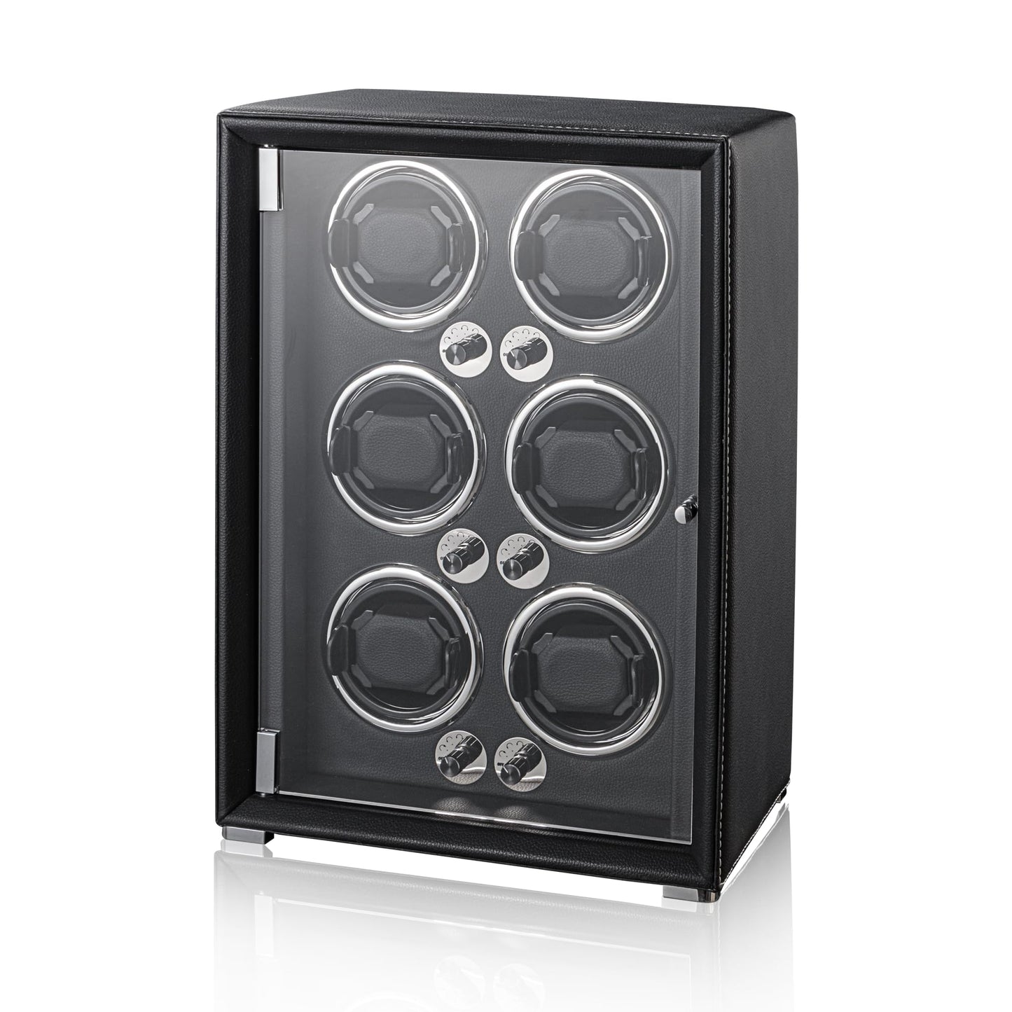 KOHUDIS Watch Winder for 2/4/6/9 Automatic Watches, high-end Leather Making, Super Quiet Mabuchi Motor, Two Power Modes, Built-in led Lights (Black, 6 Slots)
