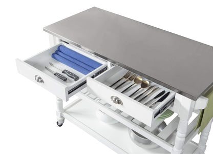 Convenience Concepts French Country 3-Tier Stainless Steel Kitchen Cart with Drawers, White