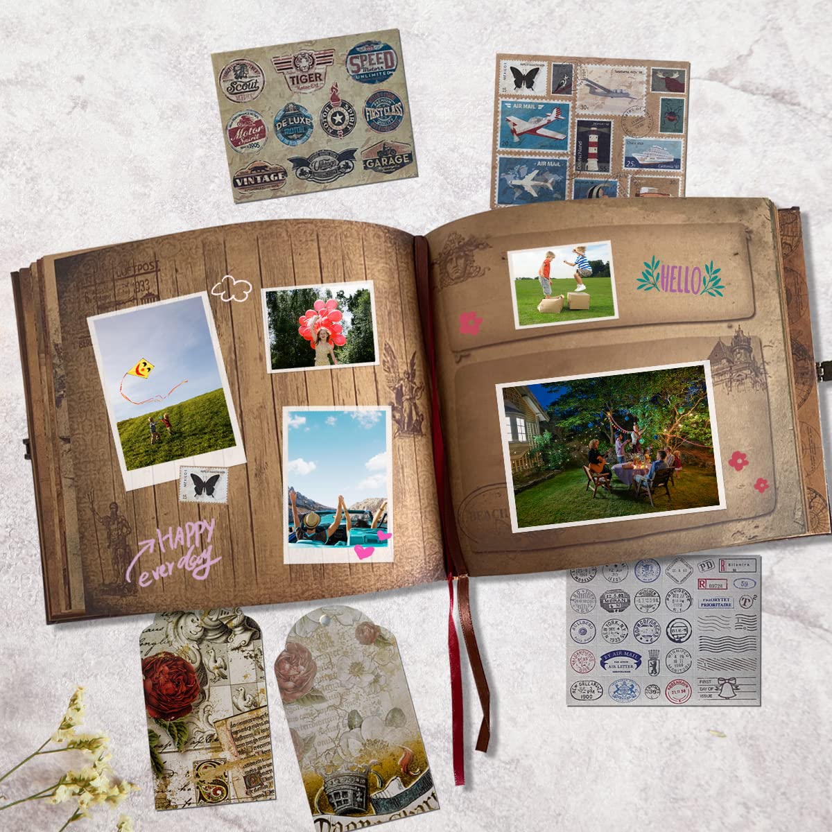Adventure Book 148-Page DIY Handmade Scrapbook Kit - Embossed Leather Cover - Gift Boxed with Full DIY Accessories for Couples, Weddings, Anniversaries & More for Life’s Greatest Adventures