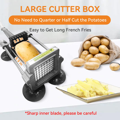 Commercial French Fry Cutter Heavy Duty Potato Slicer with 3/8&1/4&1/2 Inch Blade, Stainless Steel Potato Chopper French Fries Cutter with Suction Feet for Potato Carrot Yam Cucumbers