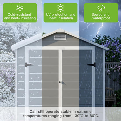 AIRAJ 6x4 FT Outdoor Storage Shed,Resin Storage Shed with Floor/Window/Vent/Roof Rainwater Drainage/Lockable Door,All-Weather Plastic Garden Sheds,for Yard,Garden,Poolside,Lawn Mower,Seasonal Items