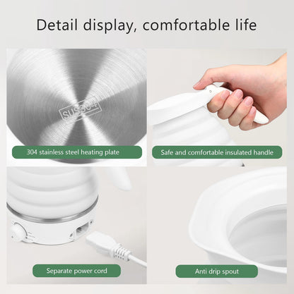 Xfbaozxy Travel Foldable Electric Kettle, Collapsible Kettle Travel Electric Collapsible Electric Tea Kettle Food Grade Silicone 850W Fast Boiling Water, 110V 700ml (White)