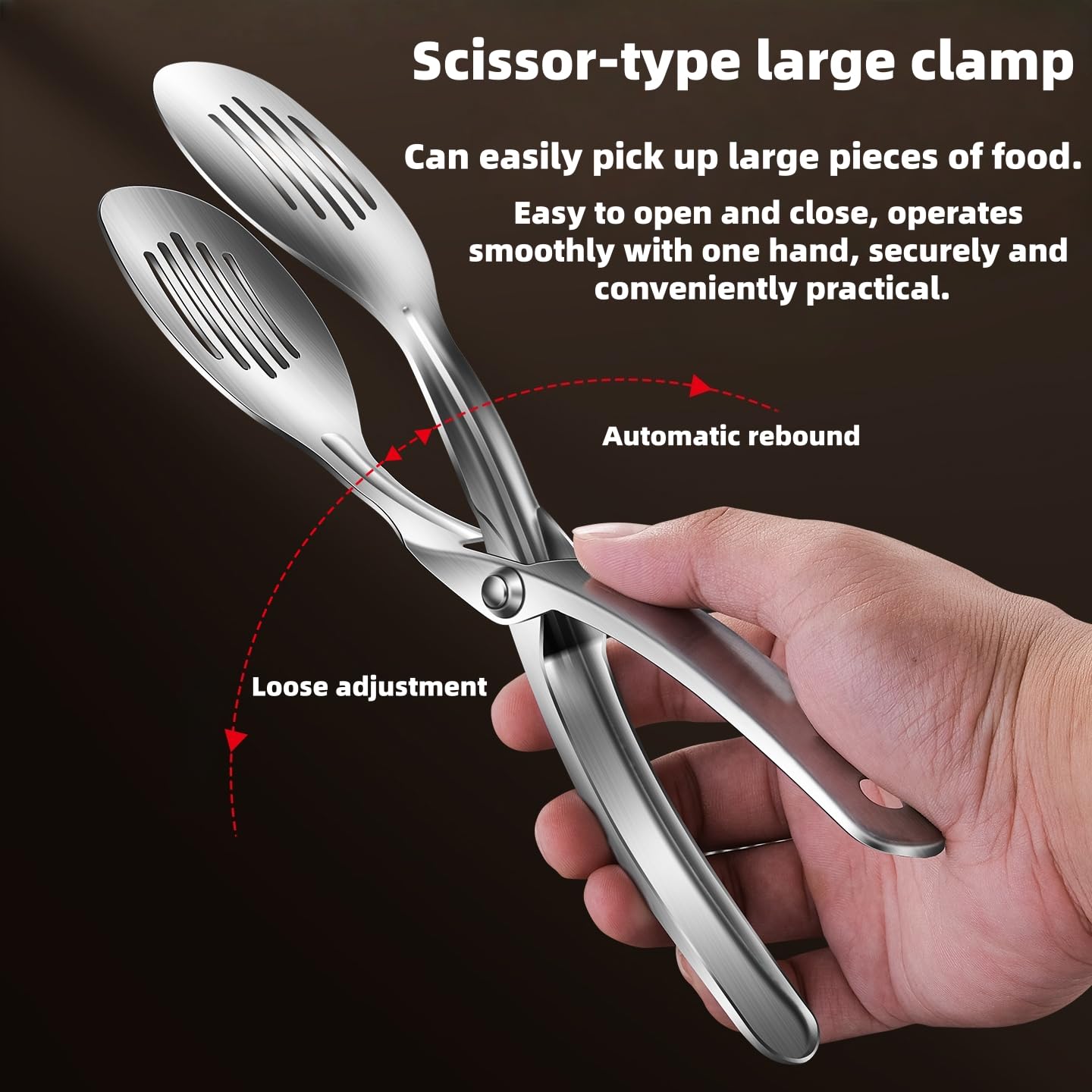 Huakai Kitchen Metal Tongs, Heat-Resistant 600C 304 Stainless Steel Cooking Tongs, Perfect for Food, Steak, Bread, Pizza, Salads and BBQ, Stable Clamping and Flipping Performance