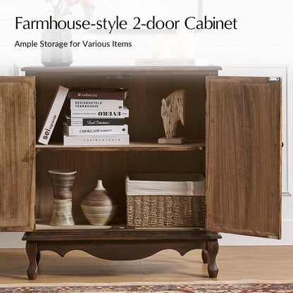 The support you need Solid Wood Sideboard with Adjustable Feet, 2 Shelves Storage Accent Cabinet with Double Doors, Farmhouse Buffet for Living Room, Dining Room & Entryway, Walnut