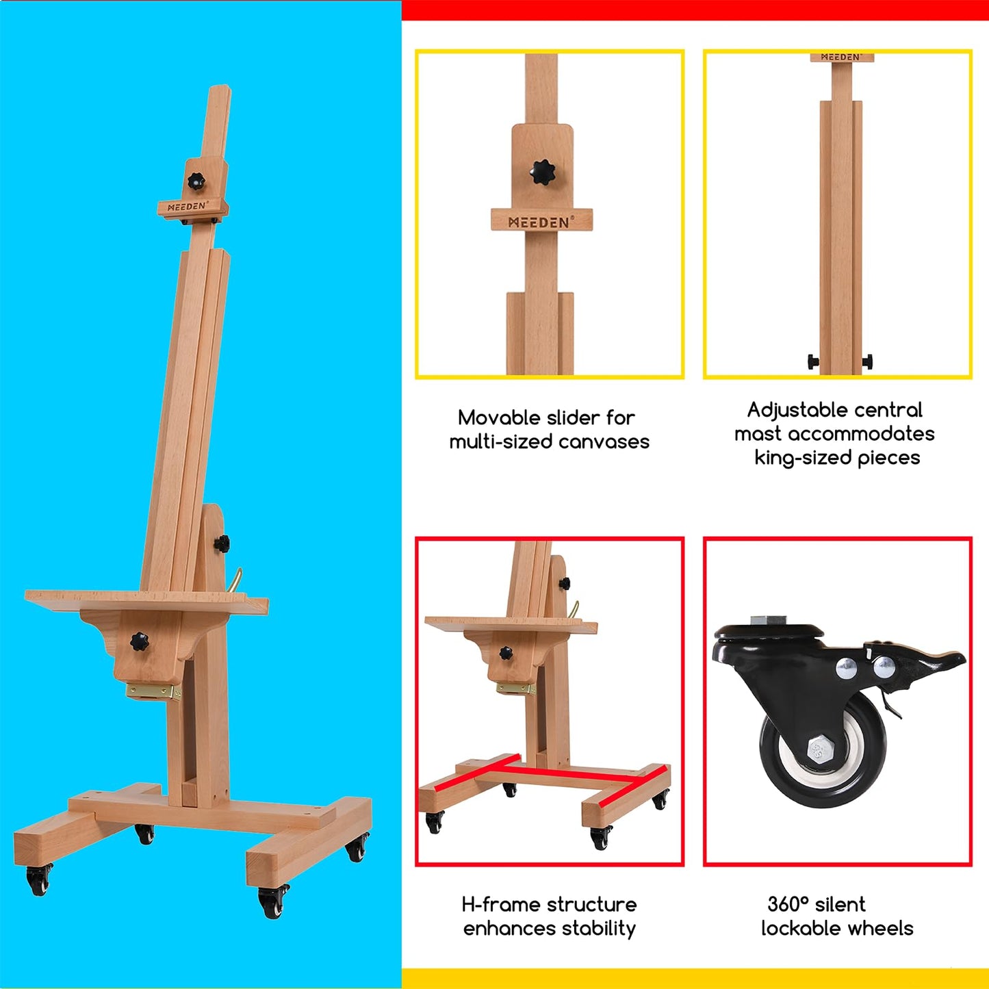 MEEDEN Large Art Easel for Painting: Solid Beech Wood Heavy Duty Artist Easel for Adults Beginner Painters - Professional Painting Easel with Tilts Flat can Holds Canvas Art Up to 71" for Art Studio