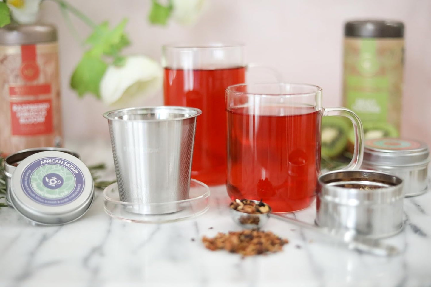 Teabloom Premium Borosilicate Glass Mug - 12 Ounces (350 mL) with Stainless Steel Loose Leaf Tea Infuser and Lid/Dish
