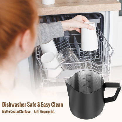 HULISEN 6.8oz/200ml Milk Pitcher, Stainless Steel Espresso Latte Steaming Frothing Pitcher, Coffee Milk Frother Maker, Pour Cup