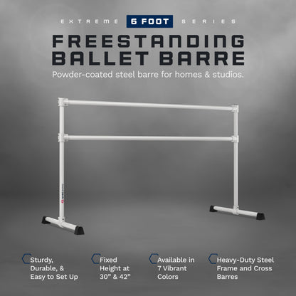 VITA Barre Portable Freestanding Double Ballet Barre, Extreme, 6 Ft Bars, Satin Silver, Steel | Fixed Height, Made in USA, Home or Gym Exercise Equipment for Kids & Adults | Dance, Fitness, Pilates