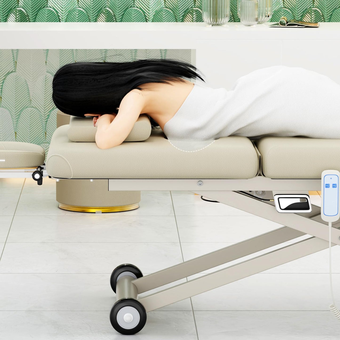 pouseayar Heavy Duty Electric Massage Table, Electric Lift Motor and Manual Backrest Adjustable for Treatment/Medical Spa/Facial Bed/Beauty Bed and More - 31.2 Wide x 75 Long - Beige Gray