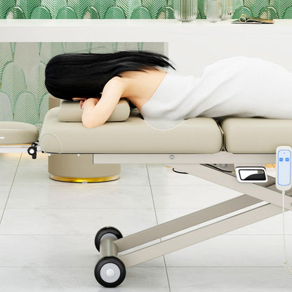 pouseayar Heavy Duty Electric Massage Table, Electric Lift Motor and Manual Backrest Adjustable for Treatment/Medical Spa/Facial Bed/Beauty Bed and More - 31.2 Wide x 75 Long - Beige Gray