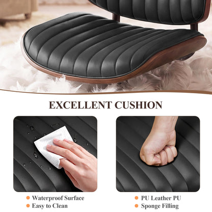 MALOL Leather Dining Chairs Set of 4, Modern Upholstered Dining Room Kitchen Chairs with Metal Legs and Wooden Back Support for Home Dining Room/Restaurant, Black