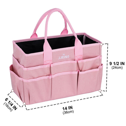 JJRING Craft Tote Bag Organizer for Art Storage, Art Tote Organization with Multiple Pockets, Art Sewing Supply Bag for Scrapbooking, Medical, and Office Supplies Storage (Pink)