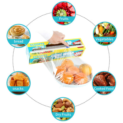 ECOOPTS Cling Wrap Plastic Food Wrap with Slide Cutter and BPA Free Plastic Wrap 12IN×1000FT
