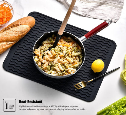 Silicone Dish Drying Mat for Multiple Usage, Easy clean, Eco-friendly, Heat-resistant Dish Drainer Mat for Kitchen Counter,Sink,Refrigerator or Drawer liner (16" x 12", Dark Blue)