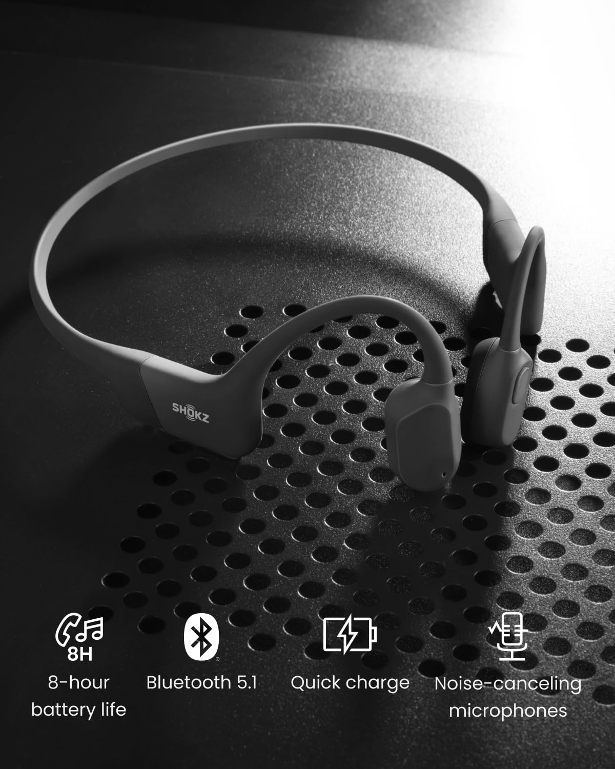 SHOKZ OpenRun Bone Conduction Headphones,Open-Ear Bluetooth Wireless Sport Headphones for Running & Workout,Sweat Resistant, Long 8H Playtime,Mic,Hair Band-Standard-Black
