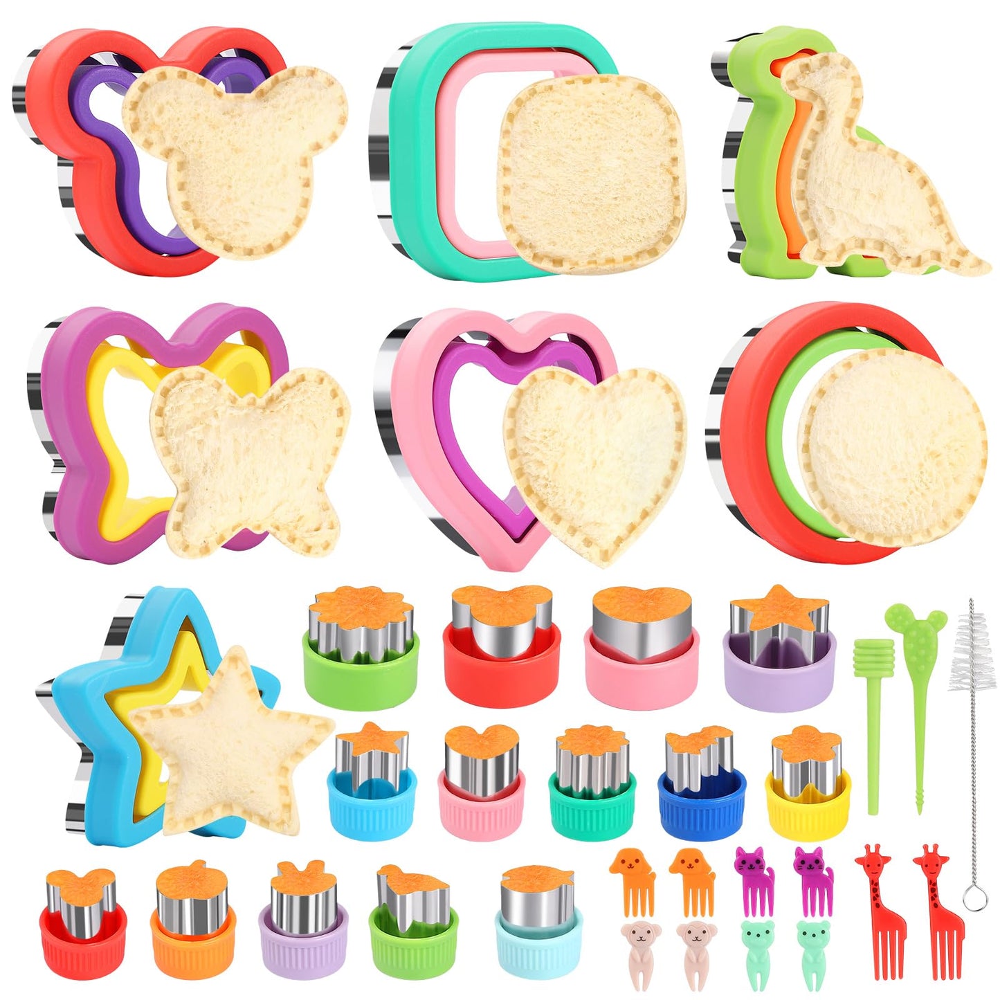 Sandwich Cutter and Sealer, 34 Pcs Sandwich Cutters for Kids Lunch, Uncrustable Sandwich Cutter for Kids Bento, Cookie Cutters for Bento Box