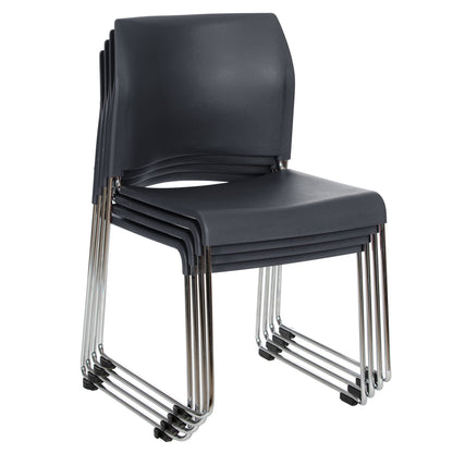 OEF Furnishings OEF8820-11-20/4 Commercial Stack Chair (Hard Plastic Seat and Back, Dark Gray, Chrome Frame, 4-Pack)