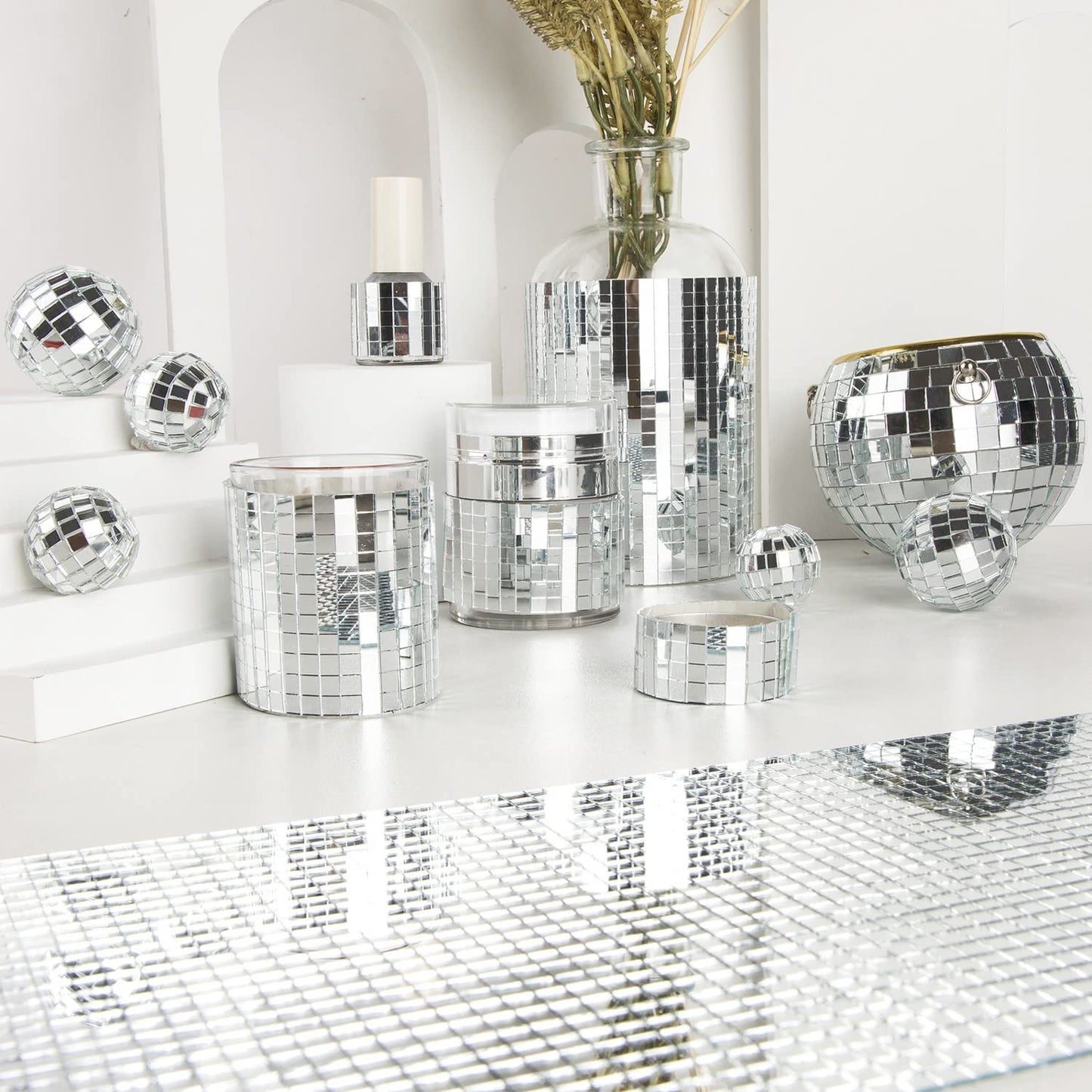 10800pcs Mirror Mosaic Tiles, 5 x 5mm Self-Adhesive Disco Tiles, Square Mirror Disco Tiles, 4D Disco Ball Stickers for DIY Crafts and Party Decorations