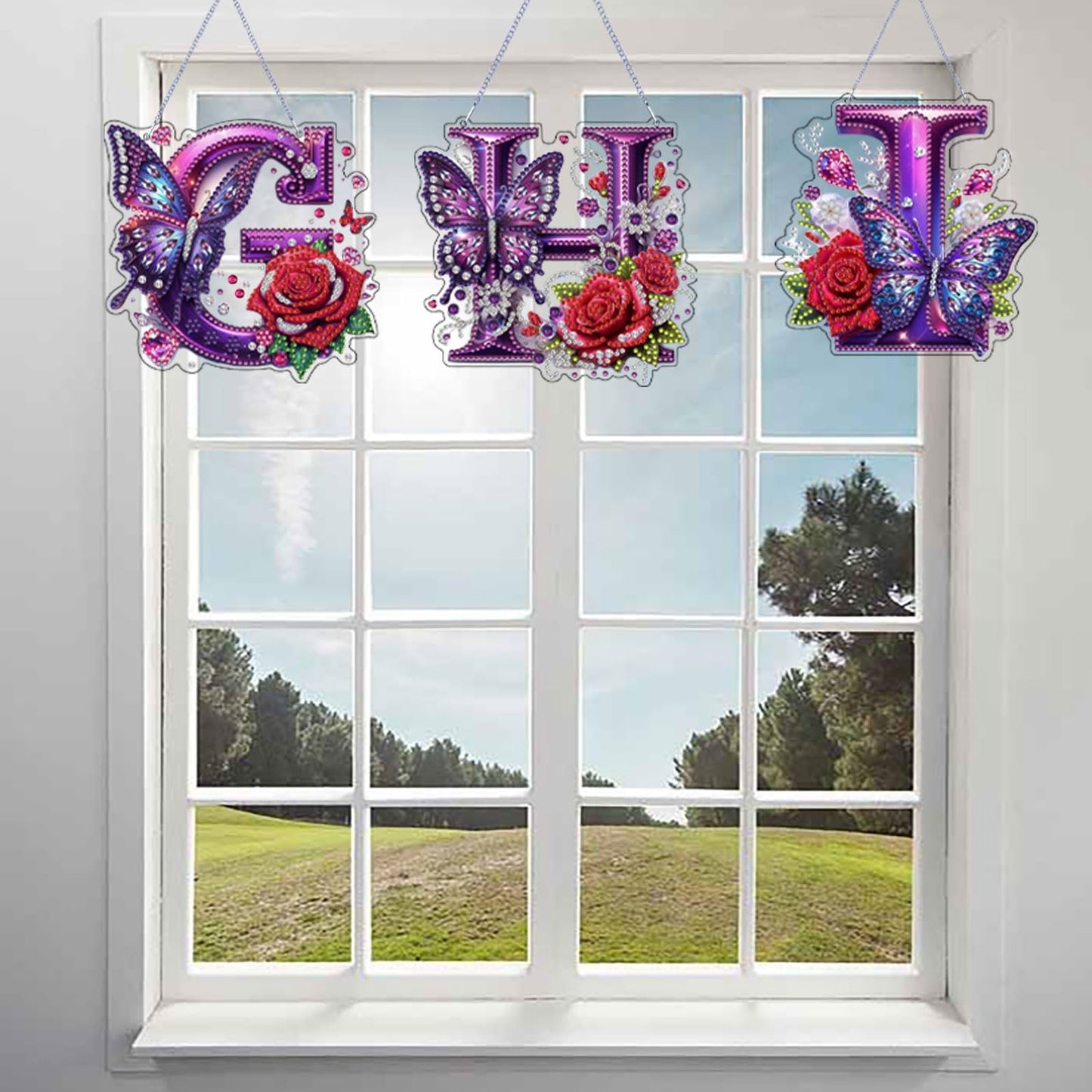DIY Hanging Diamond Art Kit for Adult – Gem Art Window & Wall Pendant, Acrylic Letter Diamond Painting Ornament for Home & Garden Decoration (S)