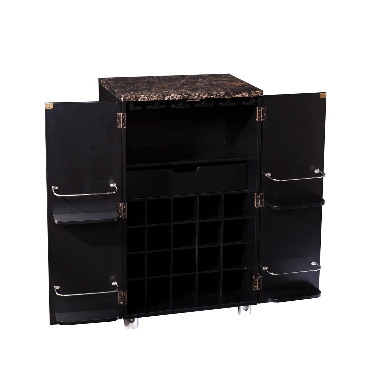 SEI Furniture Cape Town Bar Cabinet w/Wine Storage, Faux Marble Countertop with Black Finish