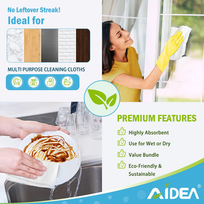 AIDEA Microfiber Cleaning Cloth White 50PK, Cleaning Rags, Lint Free Microfiber Towels, Kitchen Towels Dusting Cloth, Wash Cloths, Dish Rags White, 12"x 12"