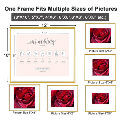 CROXXID 8x10 Floating Picture Frames Set of 2, Made of Metal and Double Real Glass, for Photo Size up to 10x12, Tabletop Display Home or Wedding Decoration (Horizontal Gold)