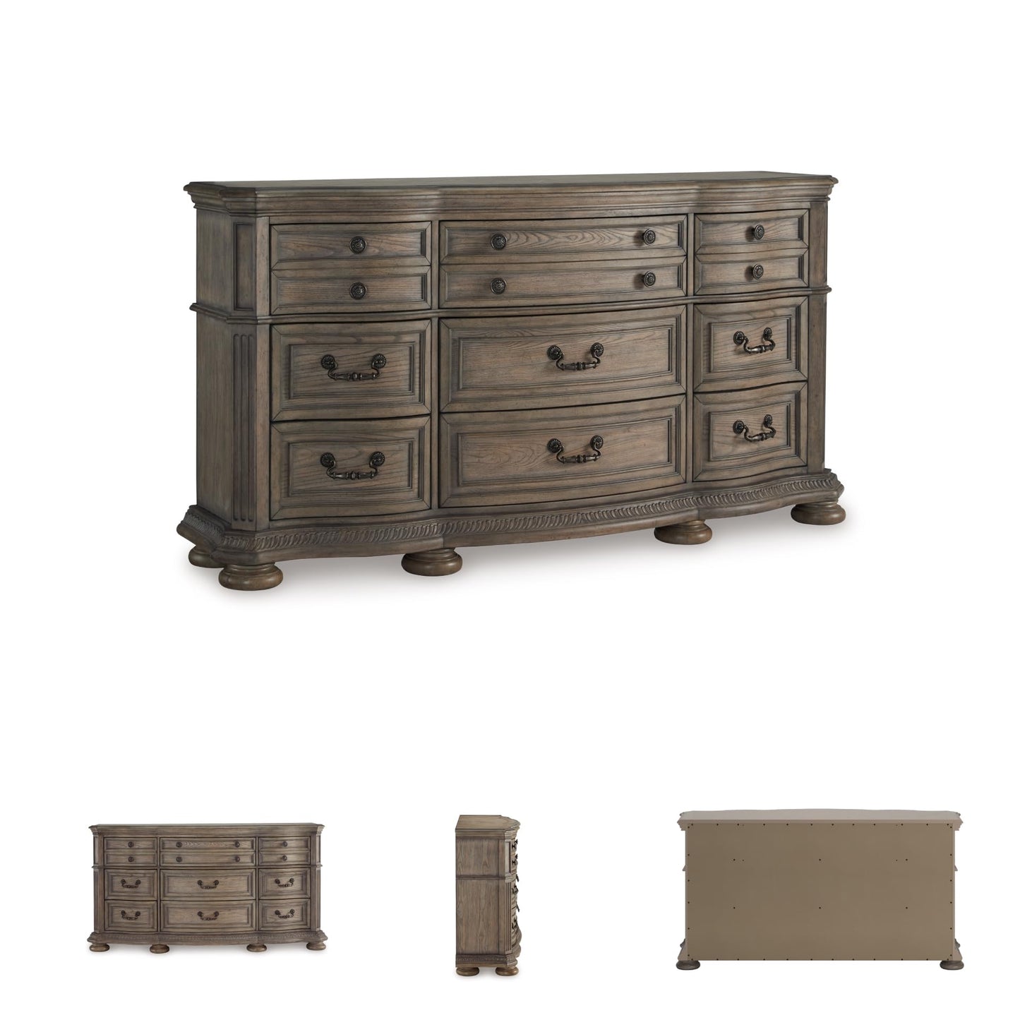 Signature Design by Ashley Ardenfield Traditional Nine-Drawer Dresser with Dovetail Construction, Top Drawers Felt Lined, Metal Hardware, Wood, Light Brown