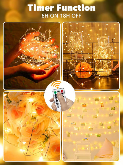 26FT 80 1 Pack 8 LED Fairy Lights Battery Operated with Remote Control & Timer, String Lights Outdoor Indoor, Modes