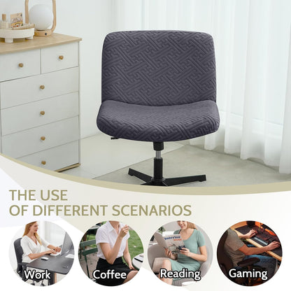 Armless Chair(1PC,Dark Criss Cross Chair Cover Water Resistant Jacquard Vanity Chair Cover Elastic Mid Back Wide Seat
