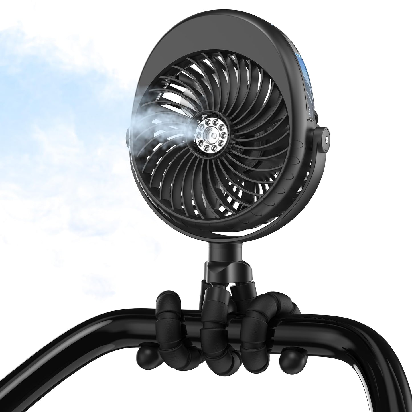 COMLIFE Misting Baby Stroller Fan, Rechargeable Battery Operated, 270° & 360° Pivoting, 50ml Portable Water Sprayer Misting Fan with Flexible Tripod Clip on Car Seat Crib Treadmill Bunk Bed