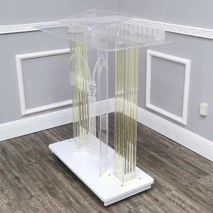 JOMRTS Acrylic Rolling Luxury Vertical Podium Stage Host with Casters Rolling Podium for Church, Wedding, School