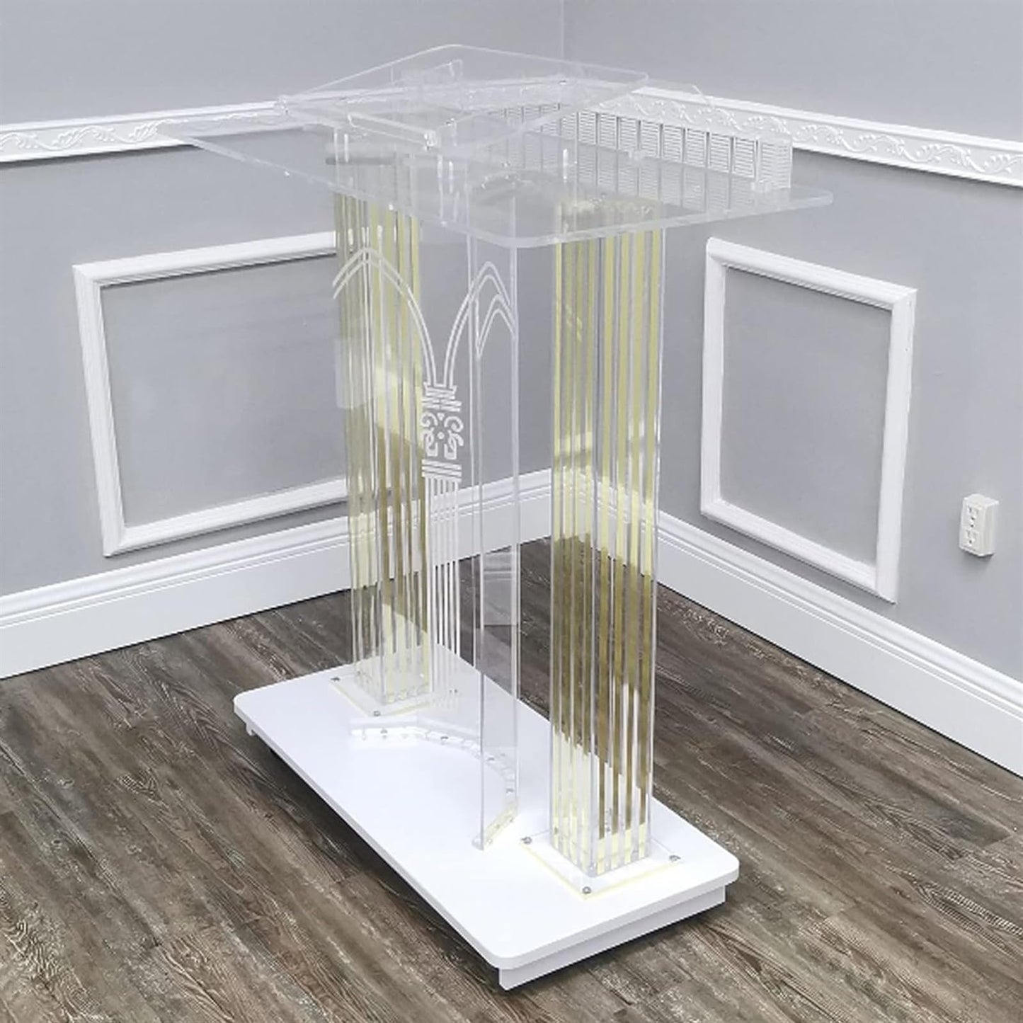 BTZHY Lectern Podium Stand, Acrylic Rolling Luxury Vertical Podium Stage Host with Casters Rolling Podium for Church, Wedding, School