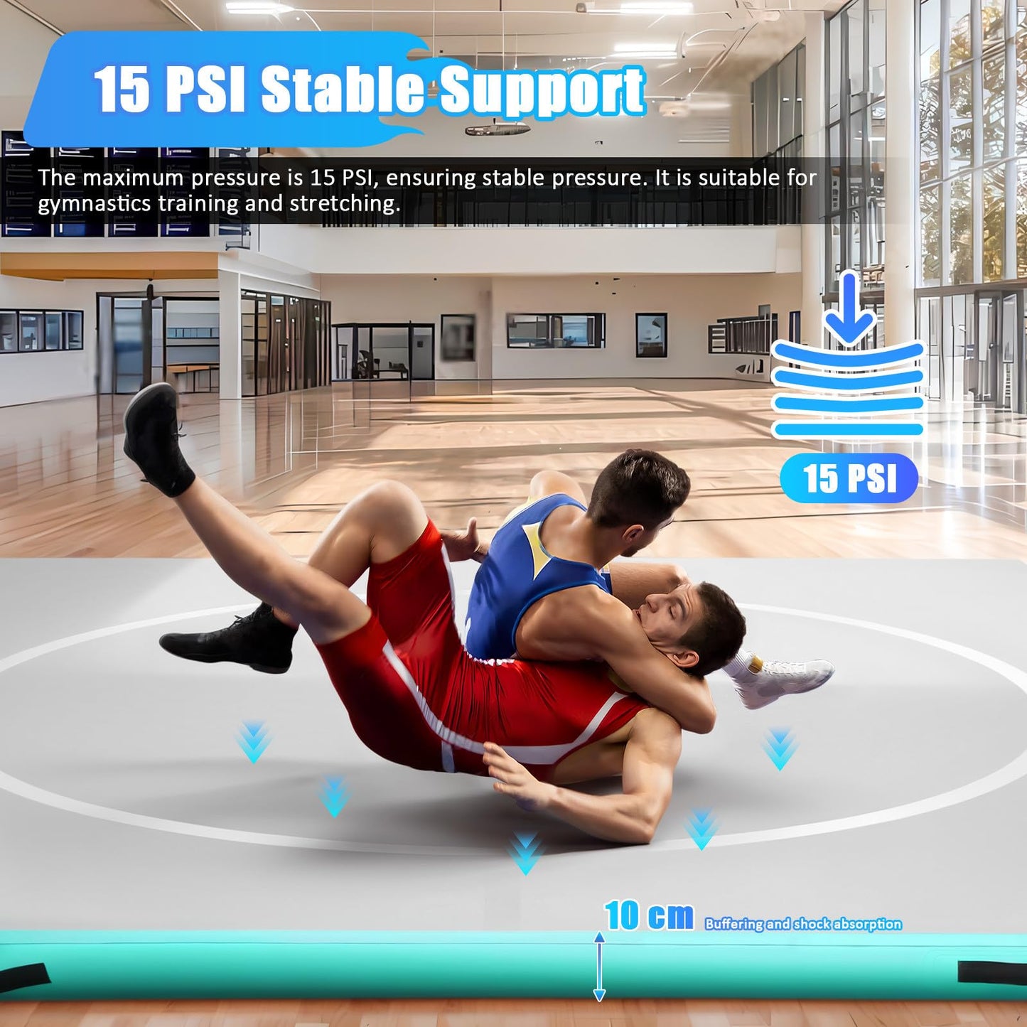 Balacoo Inflatable Wrestling Mat 10ft, 4" Thick Foldable Gymnastics Mat for Home Outdoor Indoor - Waterproof Pvc for Wrestling, Gymnastics, Judo, Mma, Grappling, Boxing
