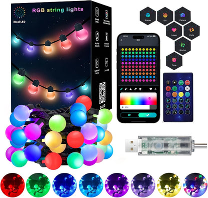 16.4Ft Smart Globe String Lights, 25 Dimmable RGB Mini LED Color Changing Lights with App & Remote Control