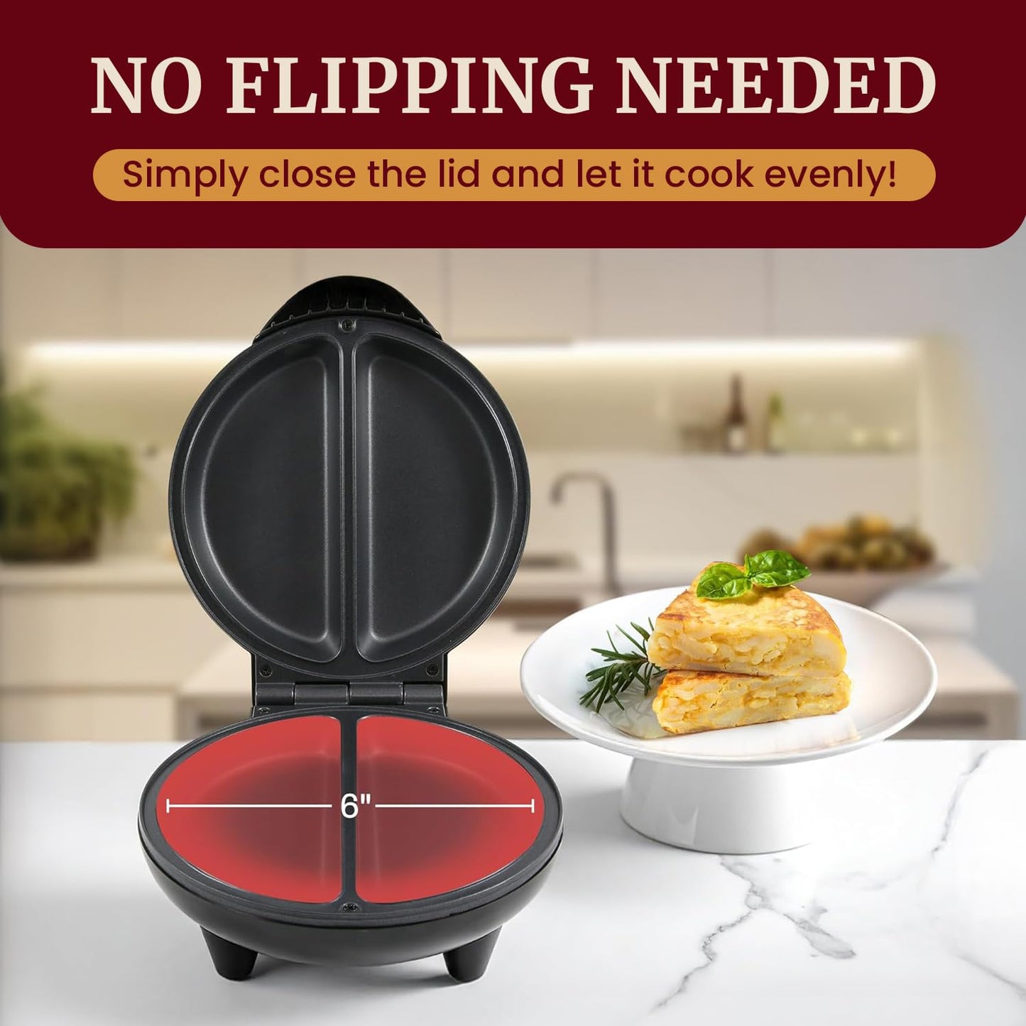 Elite Gourmet EOM205 Non-Stick Omelet Frittata Snack Pocket Maker for 2 Individual 6.5" Omelets, Stainless Steel and Black