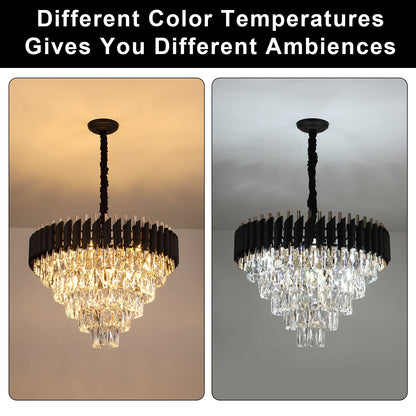 AXILIXI Crystal Chandelier Contemporary, 24" Modern Living Room Chandeliers, K9 Crystal Ceiling Lights Fixtures, Round 5 Tiers Pendant Lighting Chandelier Black for Entryway Dining Room Staircase