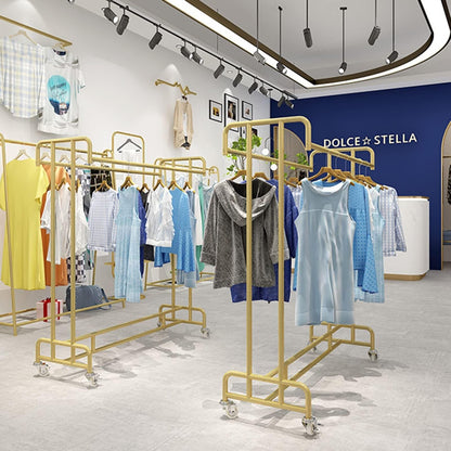 Heavy Duty Industrial Pipe Garment Rack with Wheels, Double Rail Metal Display Stand for Clothing, Retail Clothing Rack, Commercial Hanger(L120xW50xH140CM)