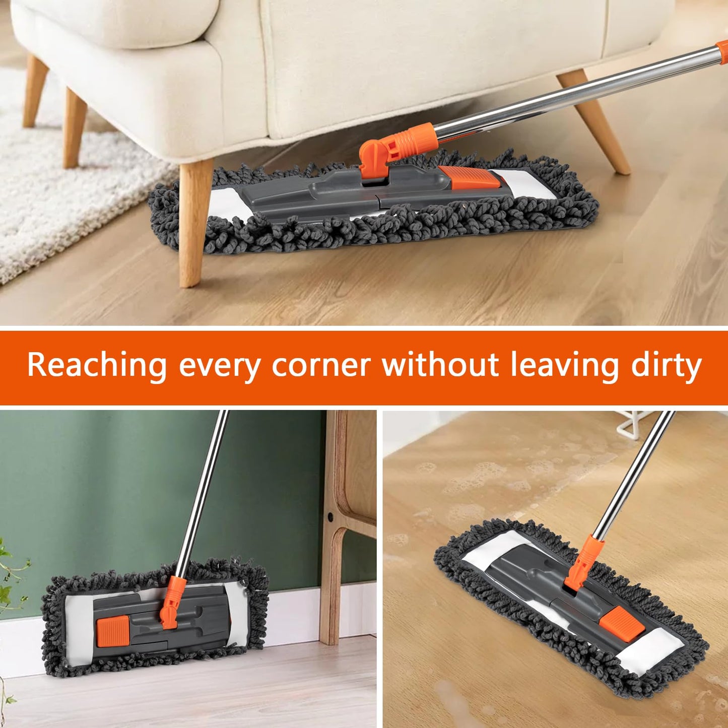Dust Mop for Floor Cleaning with 3 Washable Pads and 55” Long Stainless Steel Handle,Microfiber Mop for Hardwood Floors, Tile, Marble Floors (Microfiber mop)