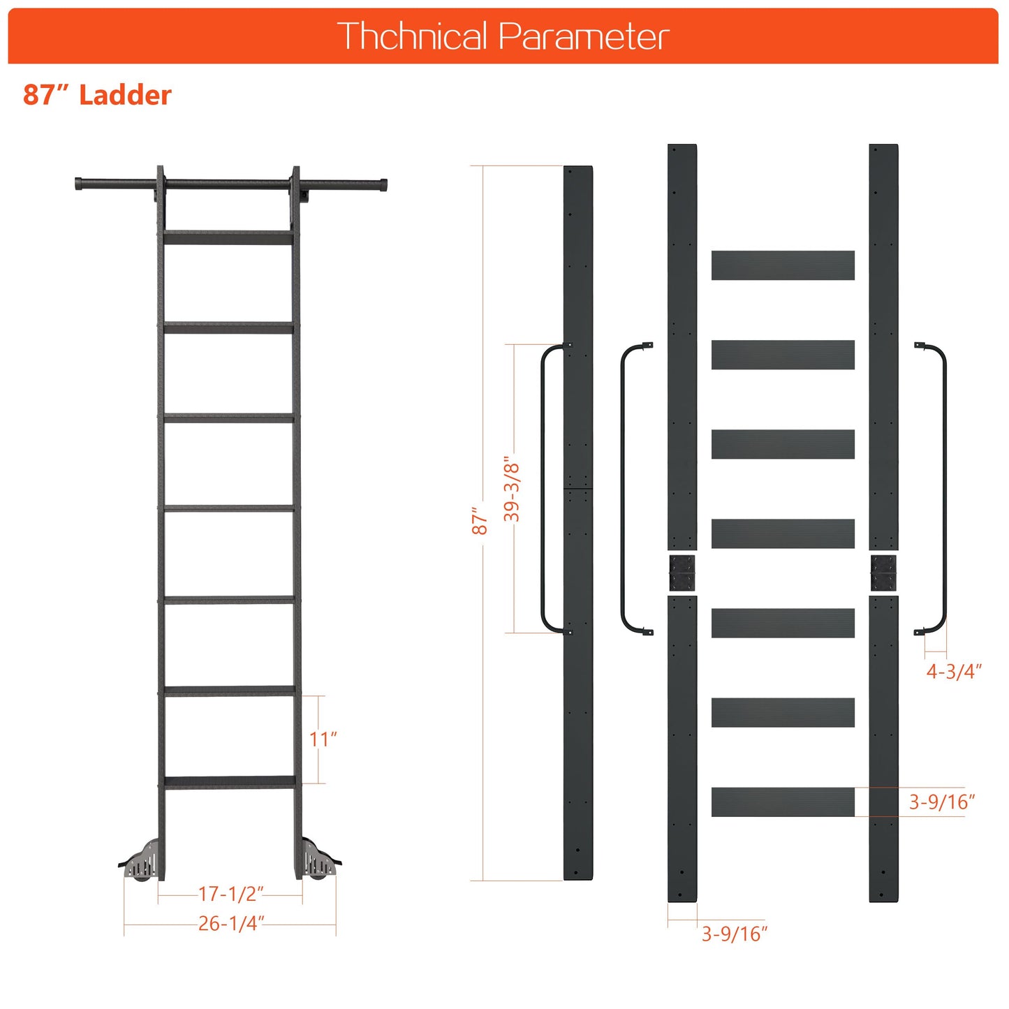 DIYHD 87" Lightweight Sliding Library Ladder with Handrail, Rolling Bookshelf Ladder with 4FT Rail System, Telescopic Top Hook, Upright Space-Saving Storage Design,7 Steps, 300 Pound Capacity, Black