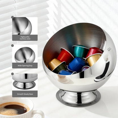 shoxil Coffee Pod Holder - Large Capacity Metal K Cup serve for Nespresso Pod Storage Container with Silver Finish, Multi-Use Creamer & Candy Bowl for Countertop, Coffee Bar Accessories(Silver)