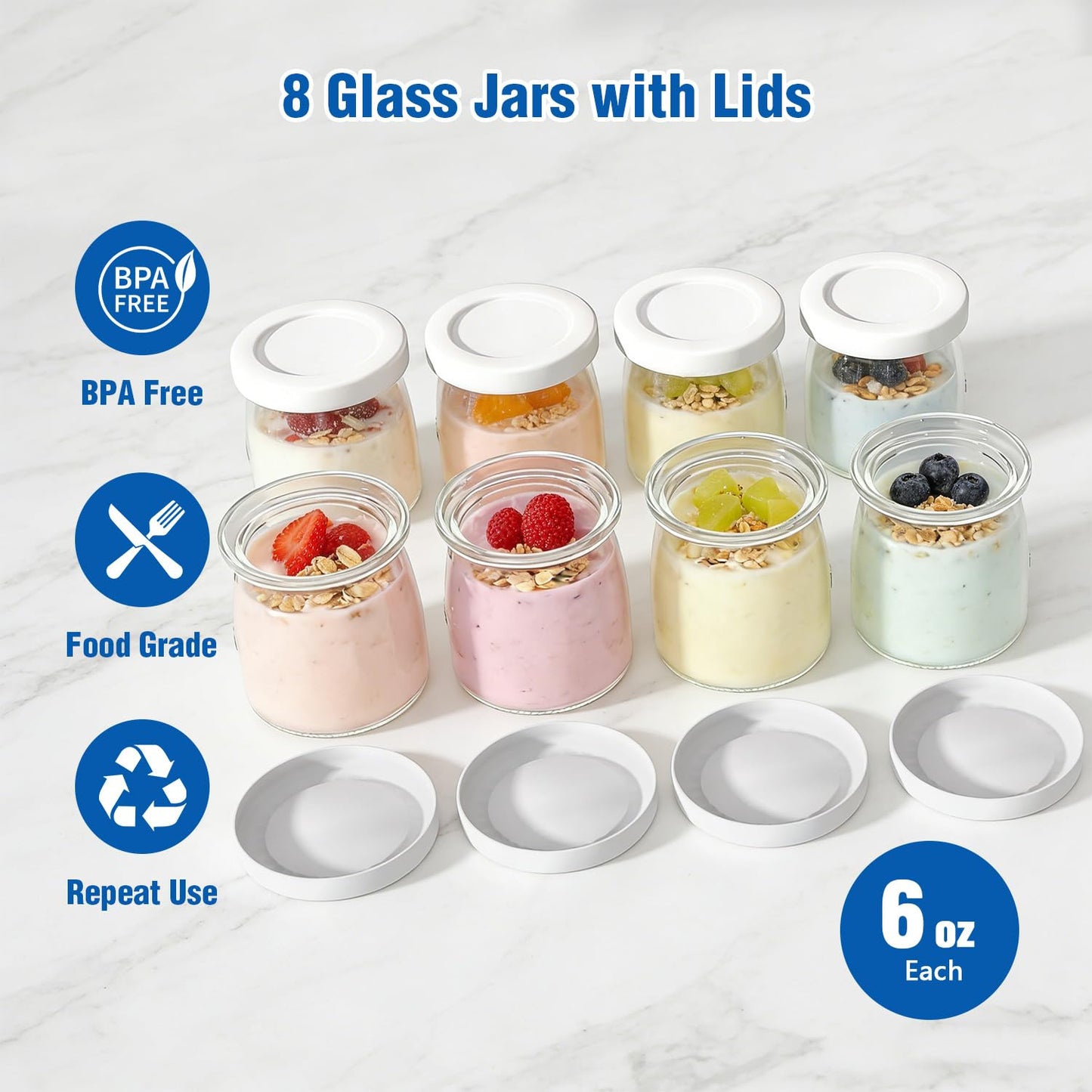 HOPERAN Yogurt Maker with Adjustable Time and Temp Control, Yogurt Maker Machine with Automatic Shut-Off & Constant Temper for Homemade Probiotic, Greek Yogurt, BPA-Free (Black Grey, 48 oz/8 Jars)