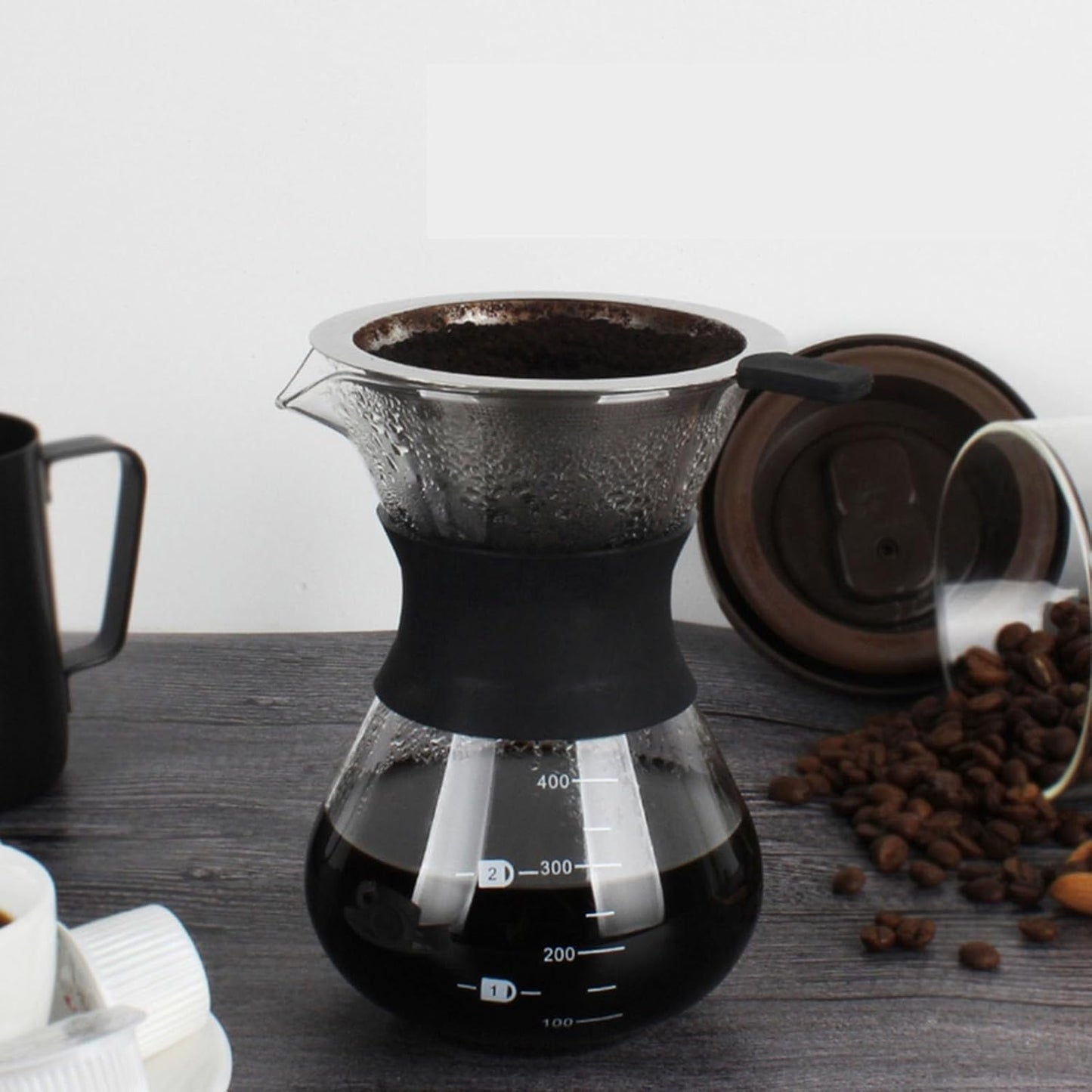 Manual Hand Drip Coffee Maker, Glass Pot with Stainless Steel Filter, Chemex Kaffeekaraffe 400 Drip Coffee