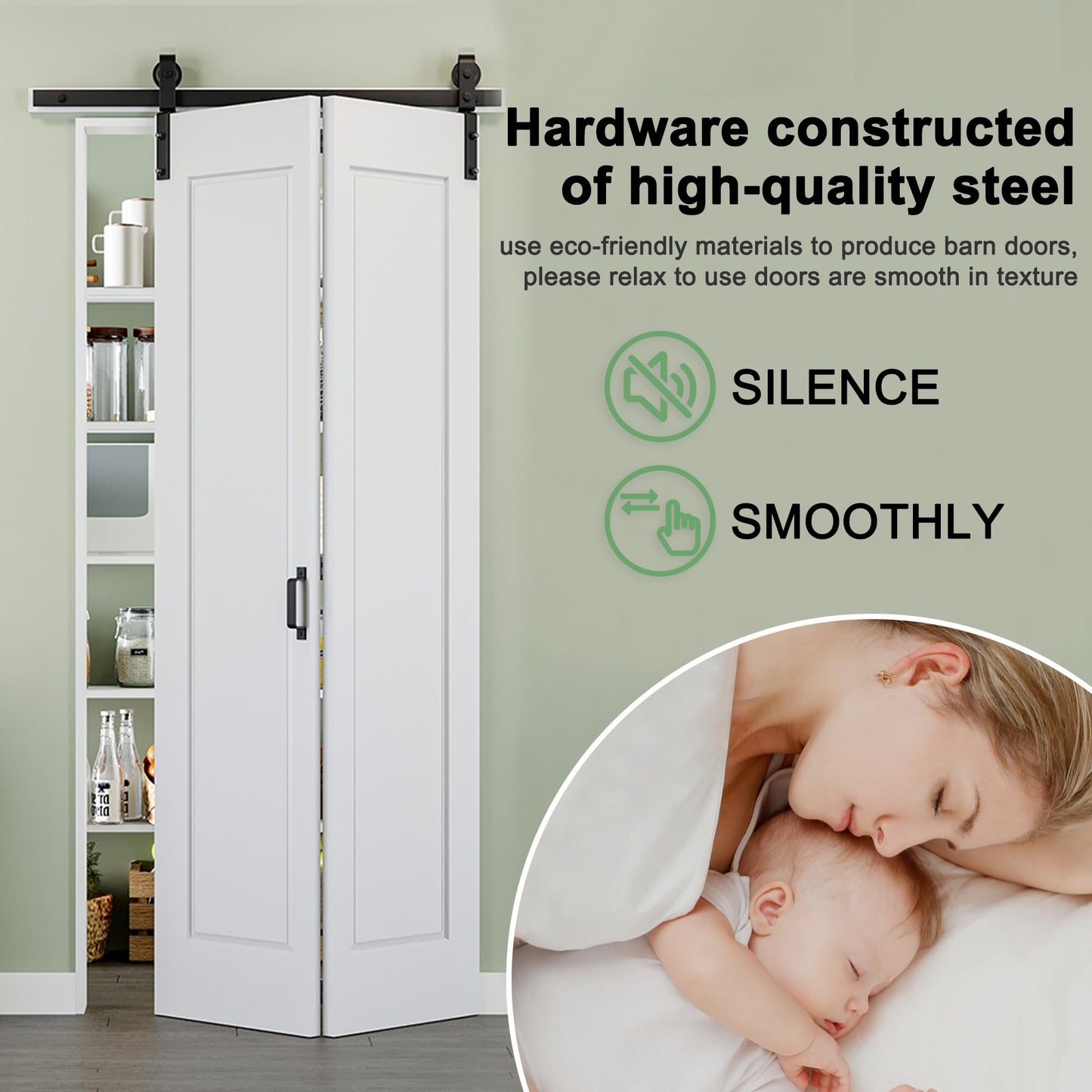 72" x 84" 1 Panel Bifold Barn Door, 80" Track Kit for 4 Closet Doors, Pre-Assembled Panel Bi-fold Barn Door for Pantry, Primed White Finish with Water-Resistant and Scratch-Resistant, Paintable