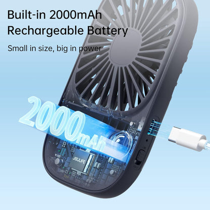 JISULIFE Handheld Mini Lash Fan with Bracket, Portable USB Rechargeable Makeup/Eyelash Fan with 3 Speeds for Women, Blue